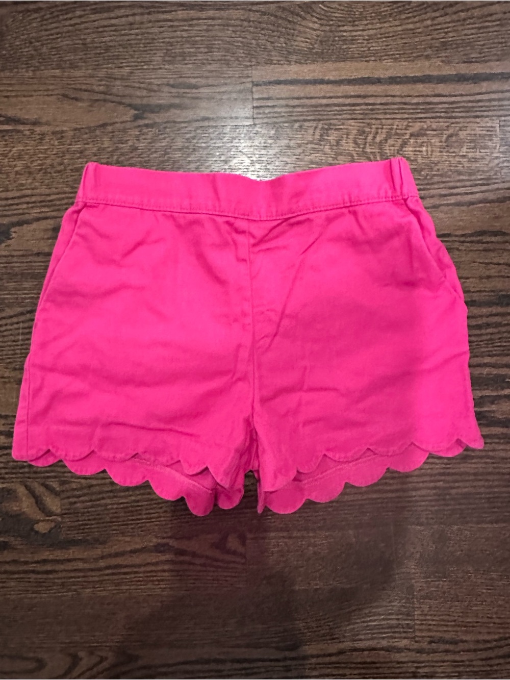 J. Crew Crewcuts Girls Pink Scalloped Hem Twill Shorts Elastic Waist Pockets 12